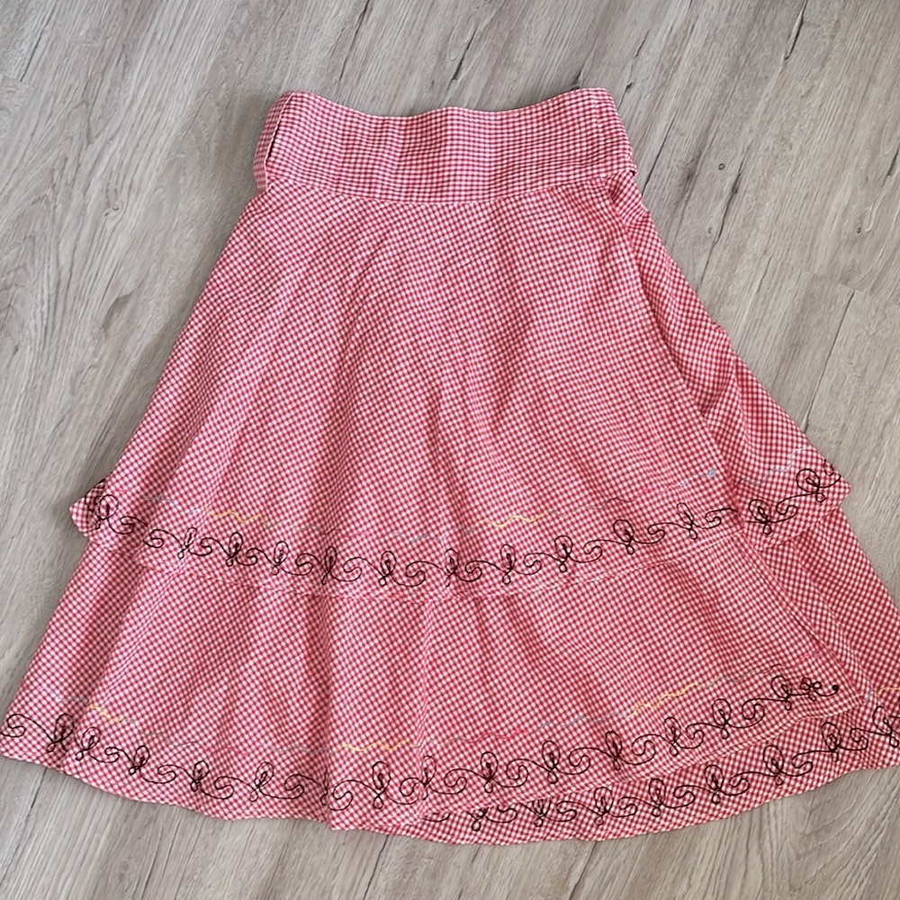 Vintage red gingham double tier circle wrap skirt